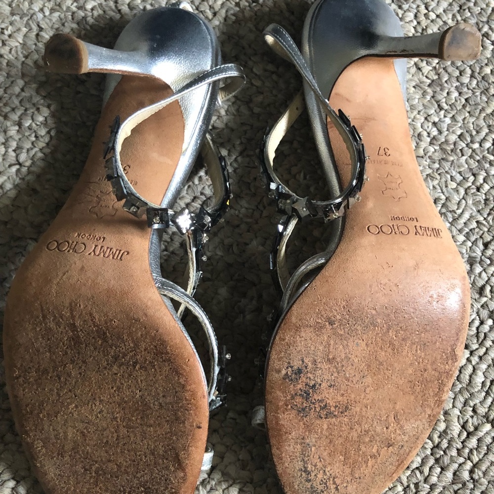 Jimmy Choo Silver t-strap heels with crystals - Picture 3 of 6